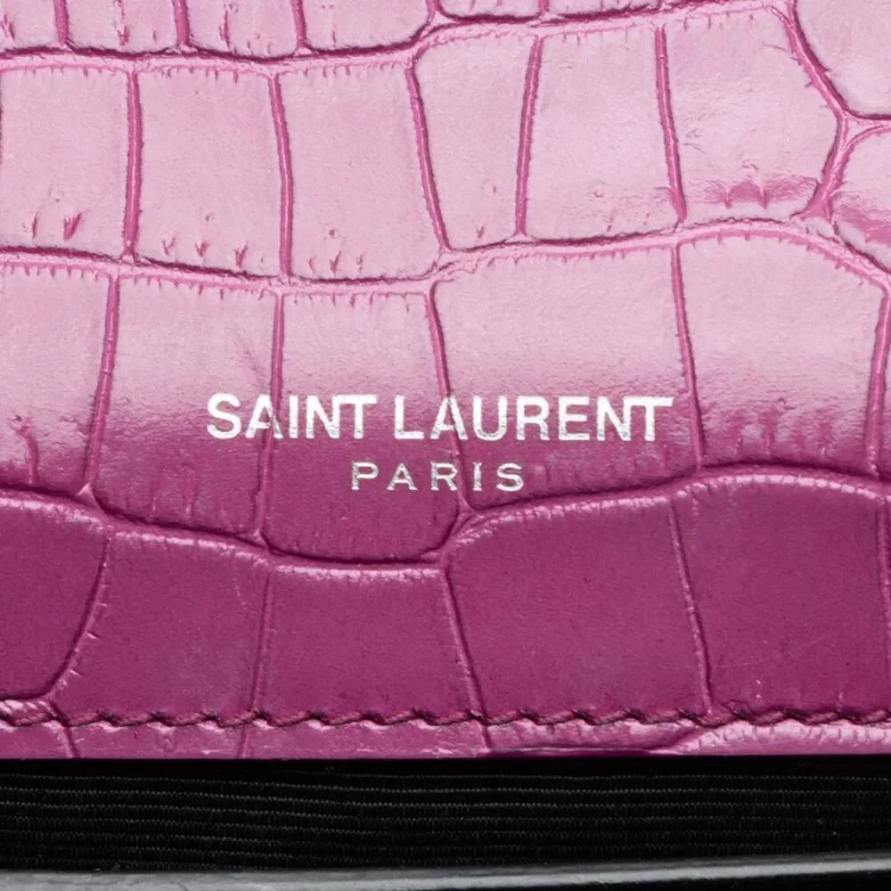 Saint Laurent Croc Embossed Leather Monogram Kate Tassel Small Shoulder Bag
